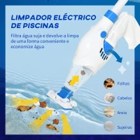 Outsunny Aspirador Limpador para Piscina Elétrico Autonomia de 45 Minutos com Poste Telescópico 54-113cm Escova e Bolsa de Malha para Piscinas Spas 161x20x17cm Azul e Branco(m-4)