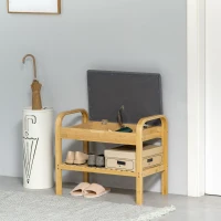 HOMCOM Banco Sapateira de Bambú com Prateleira Almofada Acolchoada Abatível e Espaço Oculto de Armazenamento 60x33x50cm Natural(m-2)