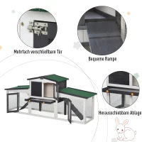 PawHut Klatka dla małych zwierząt z 2 wybiegami, odporna na warunki atmosferyczne, drewno świerkowe, biały + zielony(m-5)