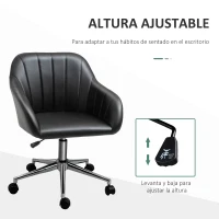 Vinsetto Silla de Oficina Ergonómica Silla Escritorio Giratoria con Altura Ajustable Respaldo y Reposabrazos de Piel Sintética Carga 120 kg 60x59x79-89 cm Negro(m-4)