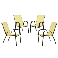 Outsunny 4-Piece Garden Chairs Set - Stackable Outdoor Chairs with High Backrest and Armrests, Breathable Mesh Fabric Dining Chair Set of 4, Beige(m-11)
