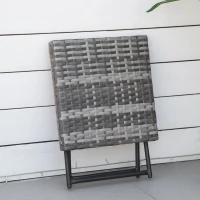 Outsunny Square PE Wicker Rattan Folding Table,Weather Resistant Wicker Weave Side Table with Steel Frame, Grey(m-8)