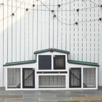 PawHut Klatka dla małych zwierząt z 2 wybiegami, odporna na warunki atmosferyczne, drewno świerkowe, biały + zielony(m-8)