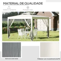 Outsunny Pérgola de Jardim 3x3m Pérgola com 4 Redes Mosquiteiras Laterais com Zíper Teto de Ventilação e 8 Orifícios de Drenagem Pérgola para Terraço Pátio Exterior Bege(m-5)