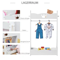 HOMCOM wieszak na ubrania dla dzieci wieszak z drążkiem na ubrania pokój dziecięcy dla dzieci w wieku 3-8 lat biały MDF drewno sosnowe 63 x 37 x 103 cm(m-6)