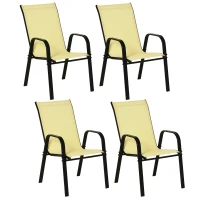 Outsunny 4-Piece Garden Chairs Set - Stackable Outdoor Chairs with High Backrest and Armrests, Breathable Mesh Fabric Dining Chair Set of 4, Beige(m-1)