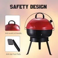 Outsunny Metal Portable Tripod Charcoal BBQ Grill Black Red(m-5)