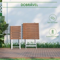 Outsunny Conjunto de Terraço Dobráveis de 3 Peças Mesa 60x60x73cm e 2 Cadeiras 41,8x49,7x83cm Estrutura de Madeira e Metal para Jardim Balcão Exterior Natural e Branco(m-5)