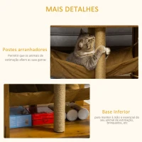 PawHut Mesa Auxiliar Mesa de Café com Rede 2 Postes de Arranhar de Juta e Prateleira Inferior de Armazenamento 79x59x45,5cm Marrom(m-6)