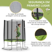 HOMCOM Trampolim de Jardim Ø223cm Trampolim para Crianças Adultos com Superfície de Salto Ø137cm Rede de Segurança Cobertura de Bordas e Escada para Exterior Verde(m-4)