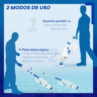 Outsunny Aspirador Limpador para Piscina Elétrico Autonomia de 45 Minutos com Poste Telescópico 54-113cm Escova e Bolsa de Malha para Piscinas Spas 161x20x17cm Azul e Branco(m-5)