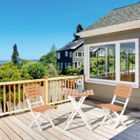 Outsunny Conjunto de Terraço Dobráveis de 3 Peças Mesa 60x60x73cm e 2 Cadeiras 41,8x49,7x83cm Estrutura de Madeira e Metal para Jardim Balcão Exterior Natural e Branco(m-9)