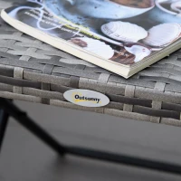 Outsunny Square PE Wicker Rattan Folding Table,Weather Resistant Wicker Weave Side Table with Steel Frame, Grey(m-9)