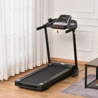 Elektryczna bieżnia HOMCOM składana z 12 gotowymi programami z uchwytem z wyświetlaczem LED uchwyty na napoje i uchwytem na telefon komórkowy do domowej siłowni fitness w pomieszczeniach stal ABS kolor czarny+szary 142 x 66 x 127 cm(m-2)