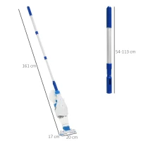 Outsunny Aspirador Limpador para Piscina Elétrico Autonomia de 45 Minutos com Poste Telescópico 54-113cm Escova e Bolsa de Malha para Piscinas Spas 161x20x17cm Azul e Branco(m-3)