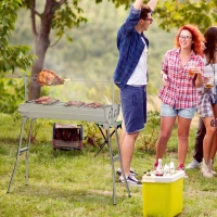 Outsunny Outdoor Portable Charcoal BBQ Rotisserie Grill Roaster with Foldable Legs(m-2)