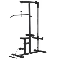 Atlas HOMCOM z kołem pasowym regulowanym siedziskiem i kilkoma pozycjami linek do wzmacniania mięśni urządzenie treningowe fitnessu w domu stal kolor czarny 180 x 183 x 219 cm(m-11)