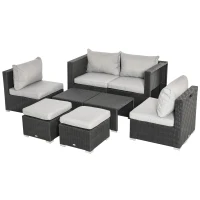 Outsunny 8 Pieces PE Rattan Sofa Set with Cushions, Garden Corner Sofa with 4 Seater Sofa, 2 Footstools and 2 Coffee Table Set, Space-saving Design, No Assembly Required, Black(m-2)