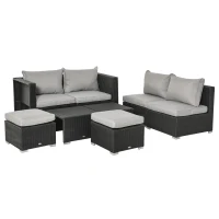 Outsunny 8 Pieces PE Rattan Sofa Set with Cushions, Garden Corner Sofa with 4 Seater Sofa, 2 Footstools and 2 Coffee Table Set, Space-saving Design, No Assembly Required, Black(m-14)