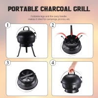Outsunny Metal Portable Tripod Charcoal BBQ Grill Black(m-6)