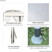 Outsunny Pérgola de Jardim 3x3m Pérgola com 4 Redes Mosquiteiras Laterais com Zíper Teto de Ventilação e 8 Orifícios de Drenagem Pérgola para Terraço Pátio Exterior Bege(m-6)