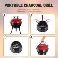 Outsunny Metal Portable Tripod Charcoal BBQ Grill Black Red(m-6)
