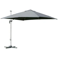 Outsunny 3m Cantilever Aluminium Frame 360 Rotation Hanging Parasol w/ Cross Base Grey(m-1)
