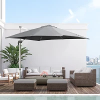 Outsunny 3m Cantilever Aluminium Frame 360 Rotation Hanging Parasol w/ Cross Base Grey(m-2)