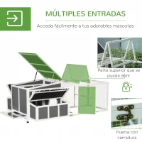 PawHut Gallinero de Madera para Exterior 225x147x85,5 cm Jaula para 6-8 Gallinas con Corral de Alambre Techo y Ventana Abatibles 2 Nidos Bandeja Extraíble y Rampa Gris y Blanco(m-6)