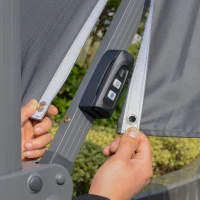 Outsunny 3m Cantilever Parasol, Outdoor Offset Patio Umbrella, Solar LED Lighted Hanging Sun Shade Canopy with Tilt and Crank Handle, Cross Base for Lawn, Beach and Poolside, Grey(m-8)