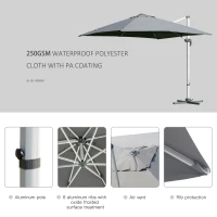 Outsunny 3m Cantilever Aluminium Frame 360 Rotation Hanging Parasol w/ Cross Base Grey(m-6)