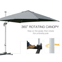 Outsunny 3m Cantilever Aluminium Frame 360 Rotation Hanging Parasol w/ Cross Base Grey(m-4)
