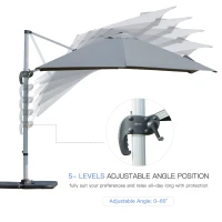 Outsunny 3m Cantilever Aluminium Frame 360 Rotation Hanging Parasol w/ Cross Base Grey(m-5)