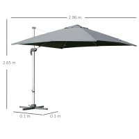 Outsunny 3m Cantilever Aluminium Frame 360 Rotation Hanging Parasol w/ Cross Base Grey(m-3)