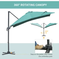 Outsunny Square Umbrella Parasol W/360° Rotation, 245Lx245Wx248H cm-Green(m-4)