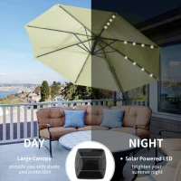 Outsunny 3(m) LED Cantilever Parasol Garden Sun Umbrella w/ Base and Solar Lights Beige(m-6)