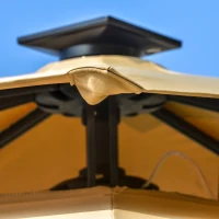 Outsunny 3m Cantilever Parasol w/ Solar Lights Power Bank Base 360° Spin Khaki(m-10)