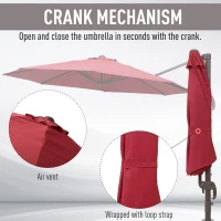 Outsunny 3m Cantilever Aluminium Frame Outdoor Garden Parasol Wine Red(m-7)