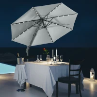 Outsunny 3(m) LED Cantilever Parasol Garden Sun Umbrella w/ Base and Solar Lights Grey(m-13)