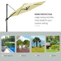 Outsunny 3(m) LED Cantilever Parasol Garden Sun Umbrella w/ Base and Solar Lights Beige(m-8)