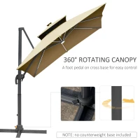Outsunny 3m Cantilever Parasol, Outdoor Offset Patio Umbrella, Solar LED Lighted Hanging Sun Shade Canopy with Tilt and Crank Handle, Cross Base for Lawn, Khaki(m-4)