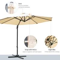 Outsunny Round Umbrella Parasol W/ Tilt 360° Rotation and Hand Crank Cross Base-Beige(m-6)