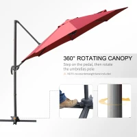 Outsunny Umbrella Parasol W/360° Rotation Φ294x248H cm-Wine Red(m-4)