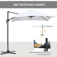 Outsunny Square Umbrella Parasol W/360° Rotation, 245Lx245Wx248H cm-Cream White(m-4)