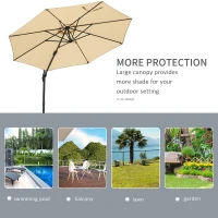 Outsunny Round Umbrella Parasol W/ Tilt 360° Rotation and Hand Crank Cross Base-Beige(m-7)
