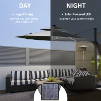 Outsunny 3m Cantilever Parasol w/ Solar Lights Power Bank Base 360° Spin Dark Grey(m-4)
