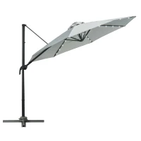 Outsunny 3(m) LED Cantilever Parasol Garden Sun Umbrella w/ Cross Base and Solar Lights Grey(m-16)
