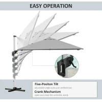 Outsunny 3 x 3(m) Outdoor Cantilever Roma Parasol 360° Rotating w/ Cross Base Light Grey(m-4)