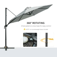 Outsunny 3(m) LED Cantilever Parasol Garden Sun Umbrella w/ Cross Base and Solar Lights Grey(m-5)