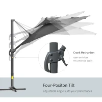 Outsunny 3m Cantilever Parasol w/ Solar Lights Power Bank Base 360° Spin Dark Grey(m-5)